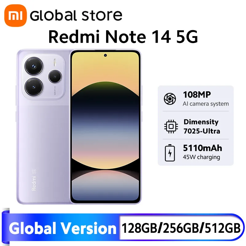 【Brand+】Xiaomi Redmi Note 14 5G European Version 8+256GB AMOLED Display 6.67" 120Hz 108MP Main Camera OIS 45W Charging, NFC