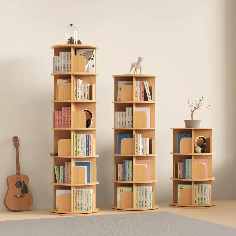 Drehbare Bücherregale aus massivem Holz, einfache Aufbewahrung, traditionelle Vintage-Bücherregale, minimalistische stehende Lib