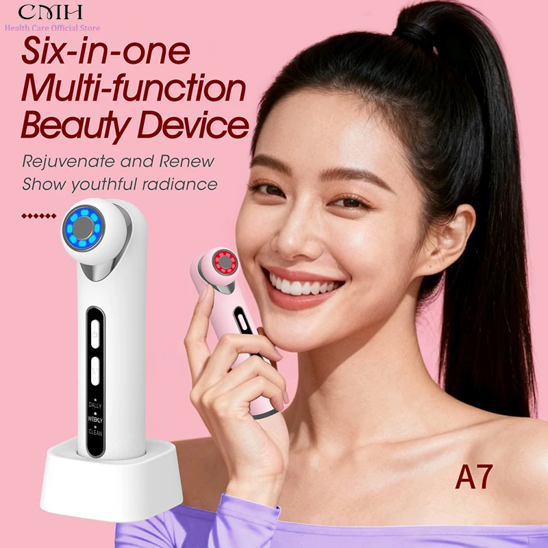 

3 Color Light Therapy Beauty Device 6 in1 Hot Compress Vibration Massage Pore Cleansing V-Face Lifting USB Rechargeable Home Use