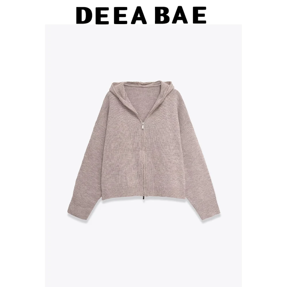 

DEEABAE 2025 autumn new women's clothing lazy and casual versatile hooded long sleeved knitted jacket