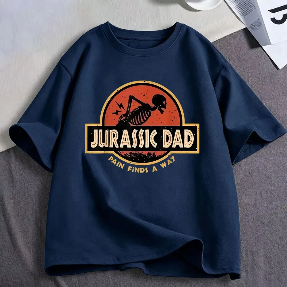 Jurassic Dad Pain Finds A Way Funny Sarcastic Skeleton Meme T Shirts Men's Women Clothing Cotton Oversized Short Sleeve T-shirts