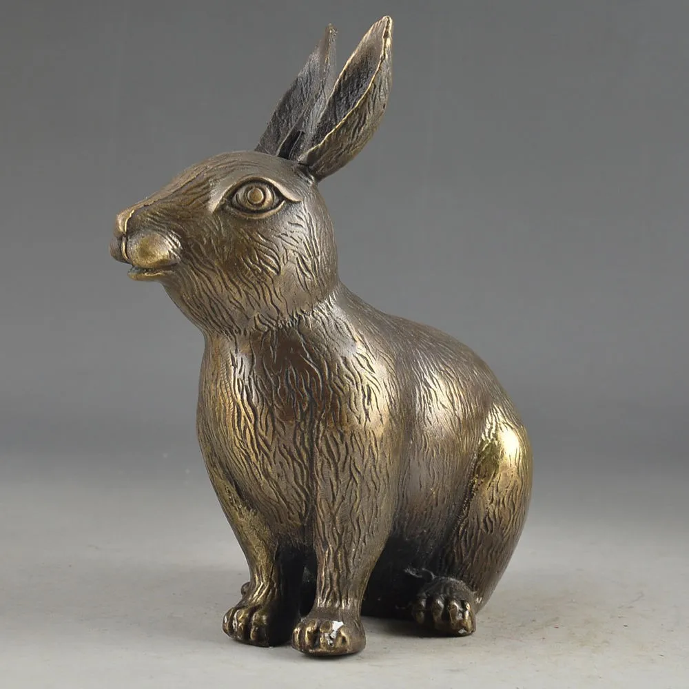 

decoration bronze factory Pure Brass rabbit Antique Old Elaborate Chinese manual ancient copper lifelike lovely rabbit statue