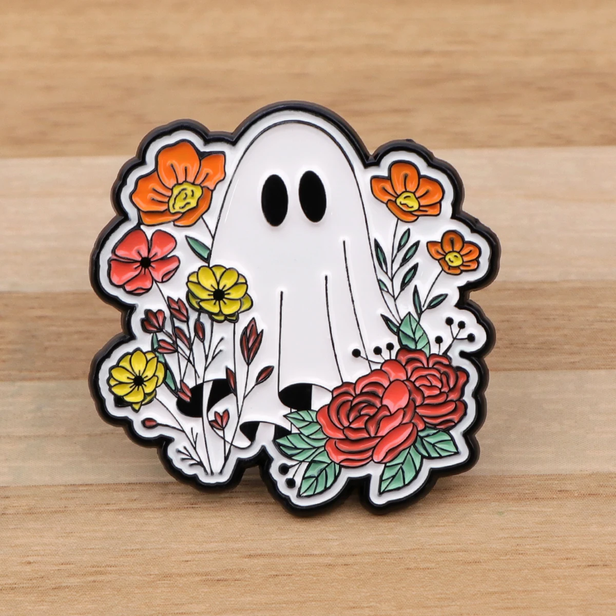 Cute Flowers Ghost Badges on Backpack Enamel Pin Brooches for Women Lapel Pins Halloween Jewelry Cosplay Accessories Toys Gift