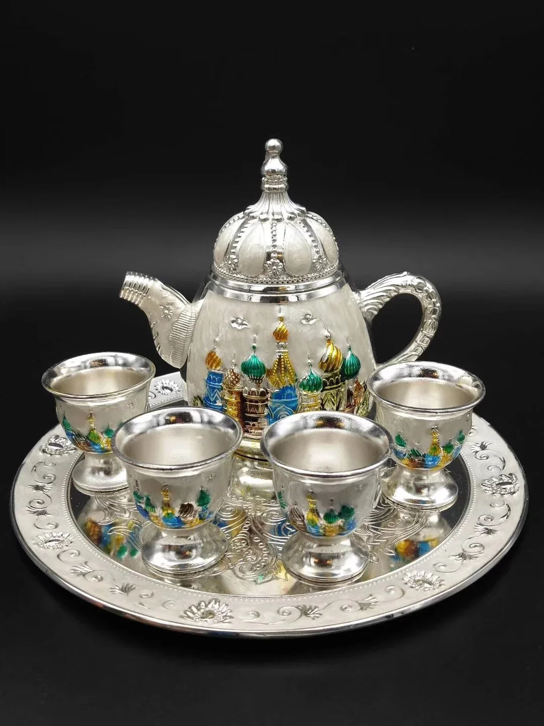 Boutique European Style Tea Set Metal Alloy Set Teapot Craft Ornaments