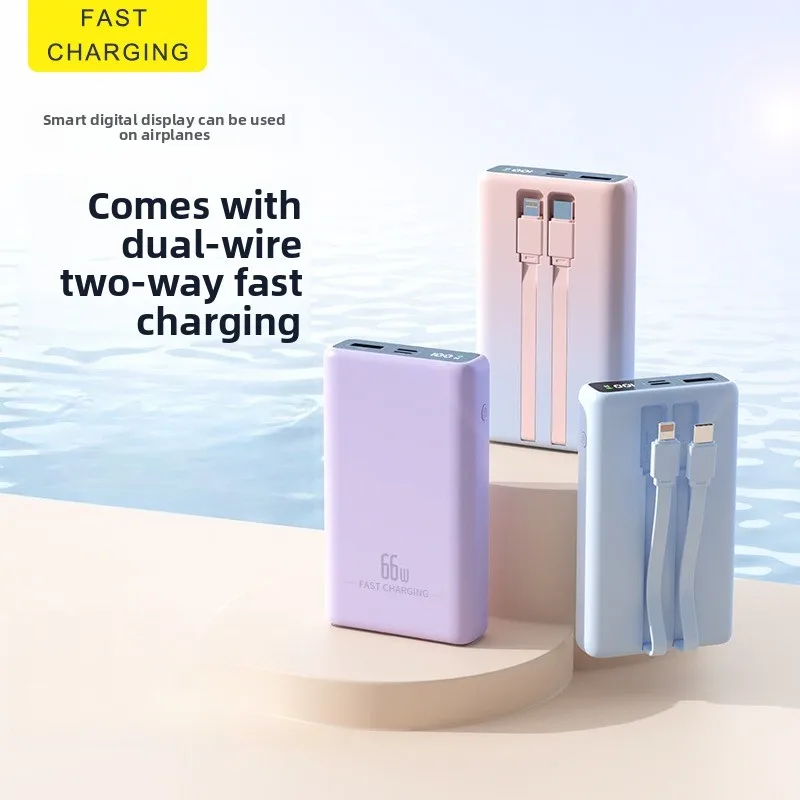 120W 10000/20000mAh Power Bank for IPhone Huawei and Xiaomi Mobile Phones Mini Compact Portable with Built-in Cable