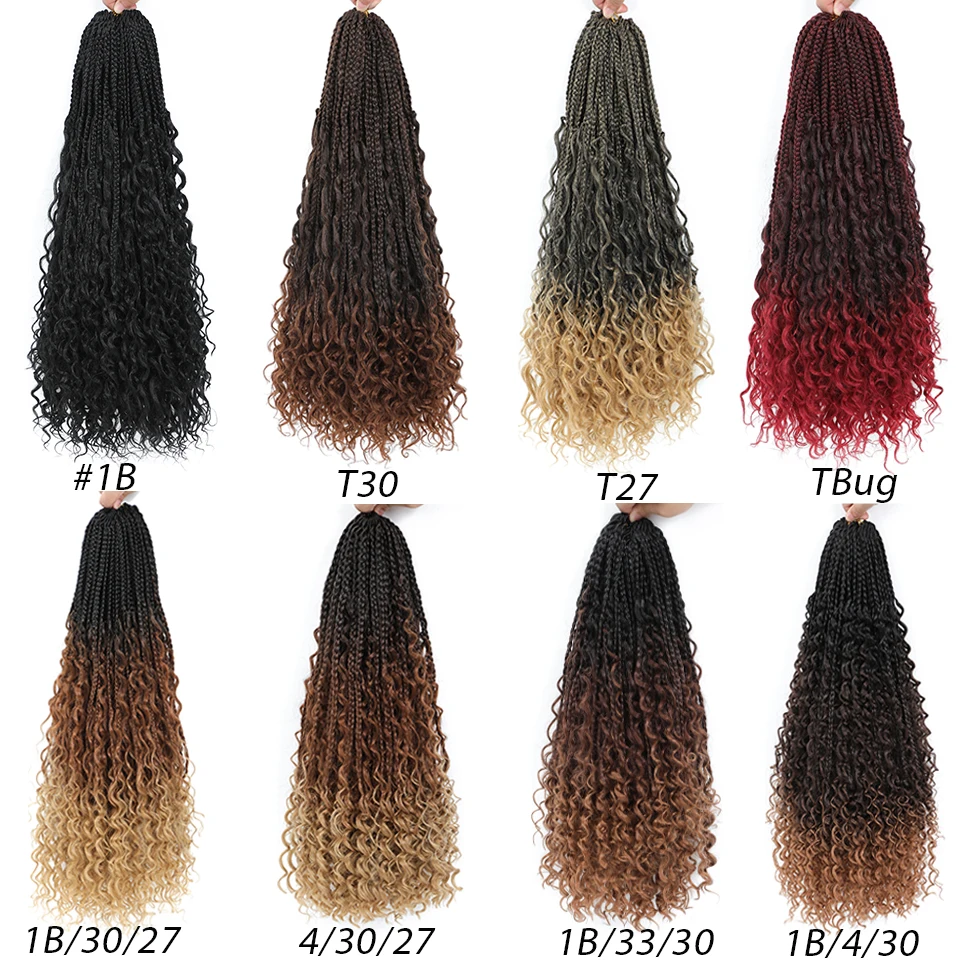 14 18 24 Inch Boho Box Braids Crochet Braids Curly Ends 1B 30 27 #4 Bug 8 Colors Ombre Goddess Bohemian Box Braids Crochet Hair