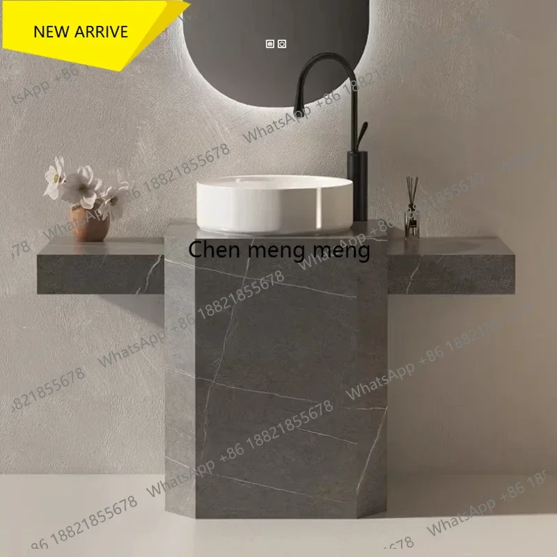 G153 Extension Side Wash Basin Integrated Floor Type Face Wash Balcony Bathroom Wash Table Crack Shelves Hotel Furniture Slate C