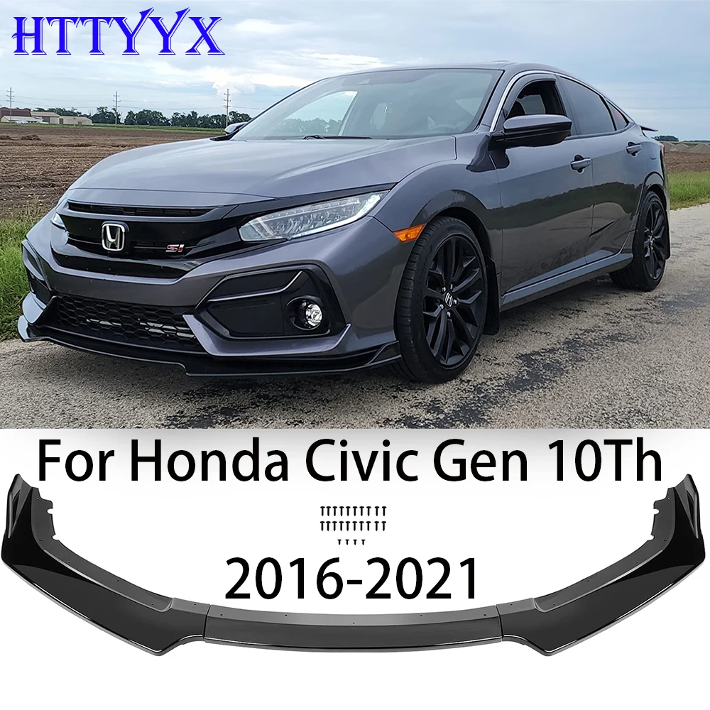HTTYYX 자동차 앞 범퍼 스플리터 립 디퓨저 바디 키트 Civic Hatchback/Sedan/Coupe/Type R FK7 FK8 Si 2016-2021 용 스포일러 가드
