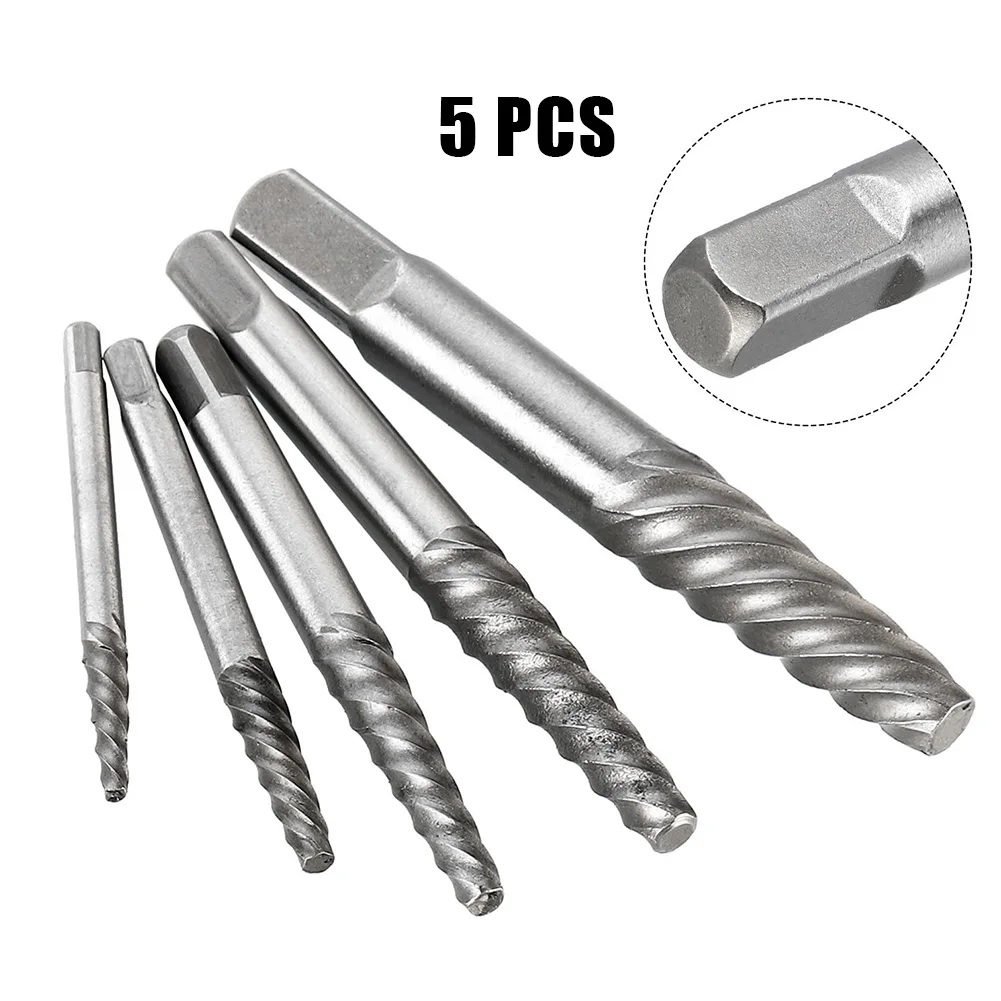 5Pcs Broken Screw M6-M19 Extractors Damaged Screw Extractor Drill Bit Guide Set Broken Bolt Remover Easy Out Set Power Tool