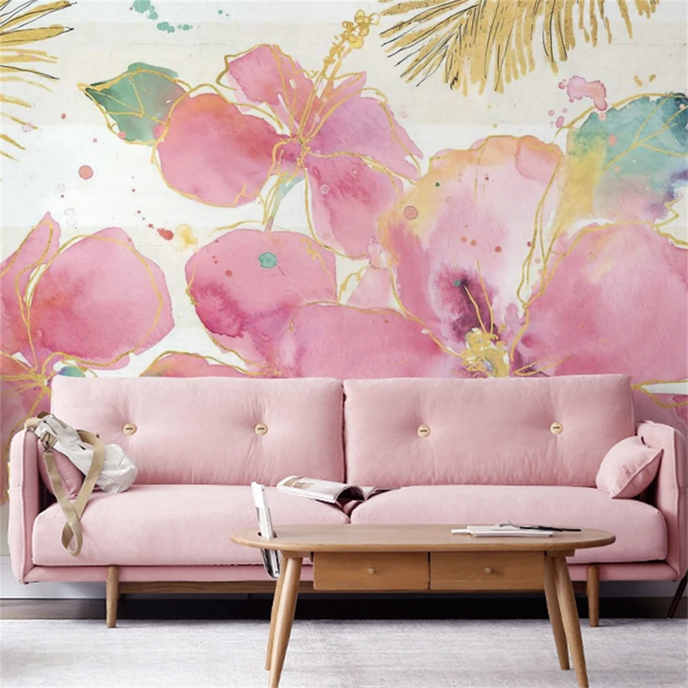

custom papel de parede 3D Nordic graffiti pink flowers wallpapers for living room bedroom background art 3D mural wall covering