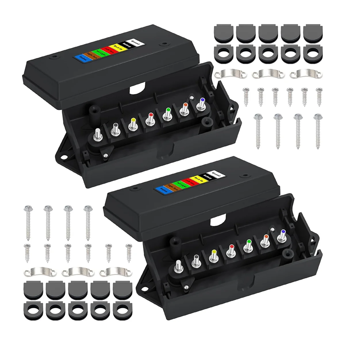 2025+ 2 Pcs 7 Way Trailer Junction Box Weatherproof 7 Pin Trailer Wiring Box 7 Color-Coded Electric Wires Connection Box