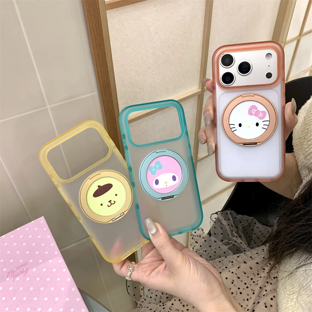 

Cute Cartoon Animal Half Clear Color Phone case for iPhone 17 16 15 17 Pro 16 Max 15 Pro Max Cover with 360 ° Rotate Stand Cases