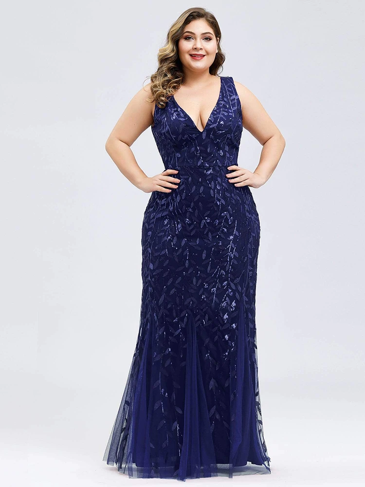 

Women Plus Size Long Dresses 2023 Summer V-Neck Formal Luxury Mesh Sequin Chic Elegant Evening Party Wedding Cocktail Clothing