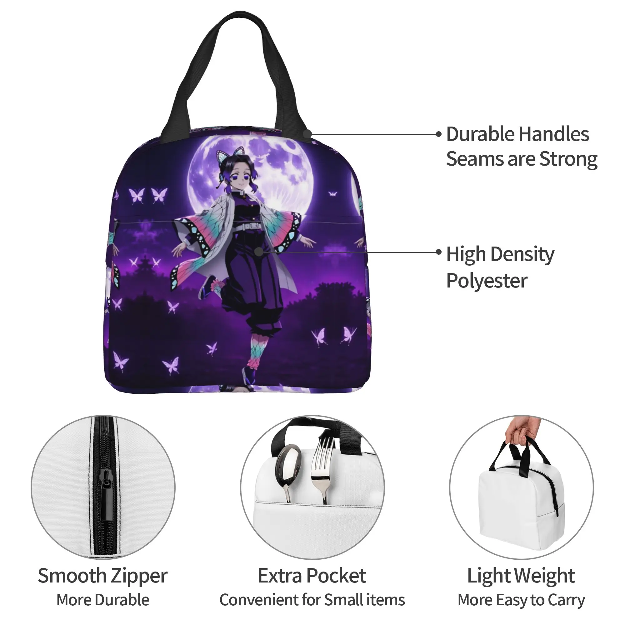 Custom Demon Slayers Thermal Insulated Lunch Bag Kichijoji Shinobu Portable Lunch Tote Work School Travel Multifunction Food Box view 4