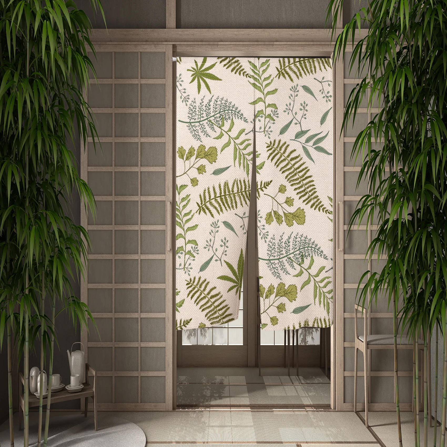 Nature Leaf Noren Door Curtains Floral Linen Doorway Curtains Bedroom Kitchen Decoration Restaurant Kitchen Velcro Half-curtains