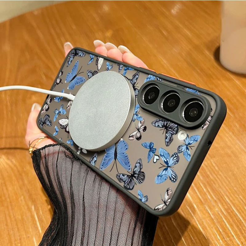 Blumen Bowknot Muster Telefon Fall Für Samsung Galaxy S25 S24 FE S25 Rand S23 S22 S21 Ultra Plus Magnetische Für Magsafe Hard Cover