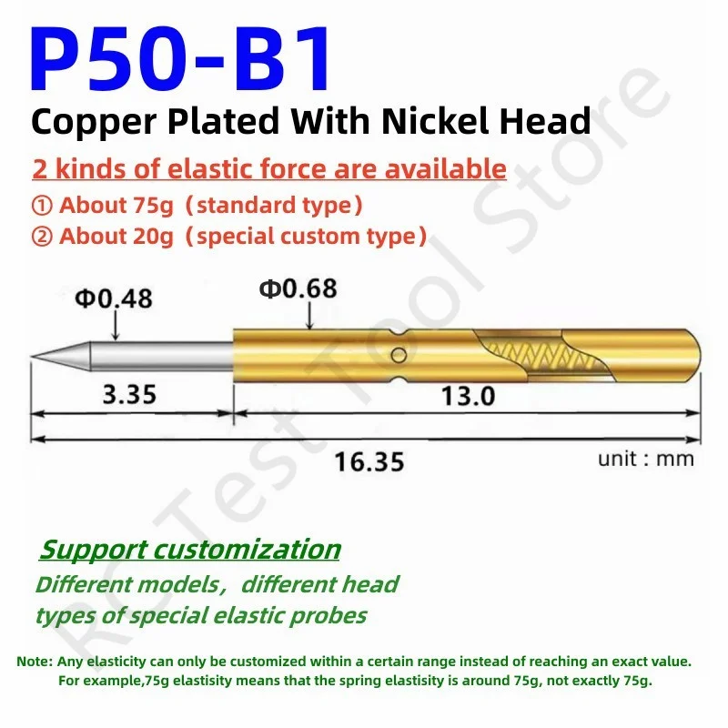 R50 Series PCB Test Probe Receptacle Pogo Pin Connect Socket R50-2S 1S 3S 1C 2C 3C 1W 2W 3W  Spring Test Pin P50-B P50-B1 0.68mm