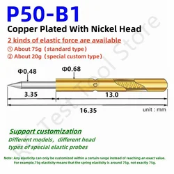 20/100PCS P50-B1 Spring Test Probe Test Pin Pogo Pin P50-B Electric ICT FCT PCB Test Tool 0.48/0.68/16.35mm Needle Sharp TipHead