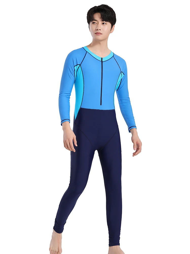 Trisass 2024 New Professional Sportswear Men\'s One Piece Swimsuit Long Sleeve and Long Pants Surf Suit Zipper Bathing Suit