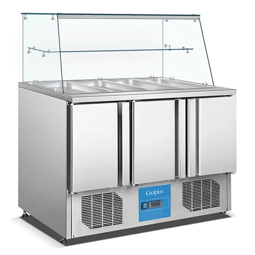 

3 Doors Chiller Salads Refrigerator Cooling Display Fridge Salad Prep Counter Buffet Bar Refrigeration Equipment For Salad