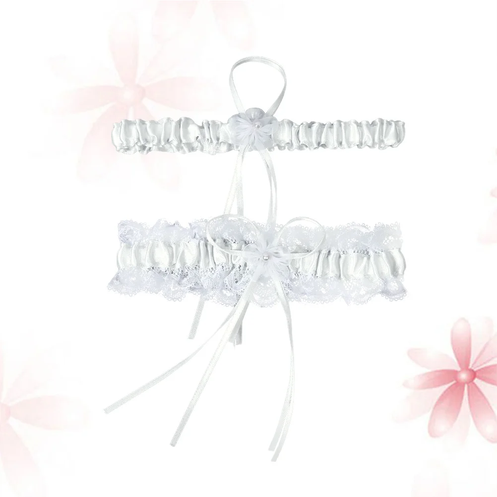 

1Pair Bridal Lace Leg Bands Floral Design Stretch Lace Comfortable Wedding Garters Adjustable Thigh Ring for Bride Party White