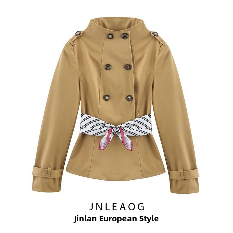 

Faionable Scarf Decorative Women's Coat JNLEAOG Autumn New Sle Straight Cut Long Sve Suit Collar Mid-Length Polyester ...