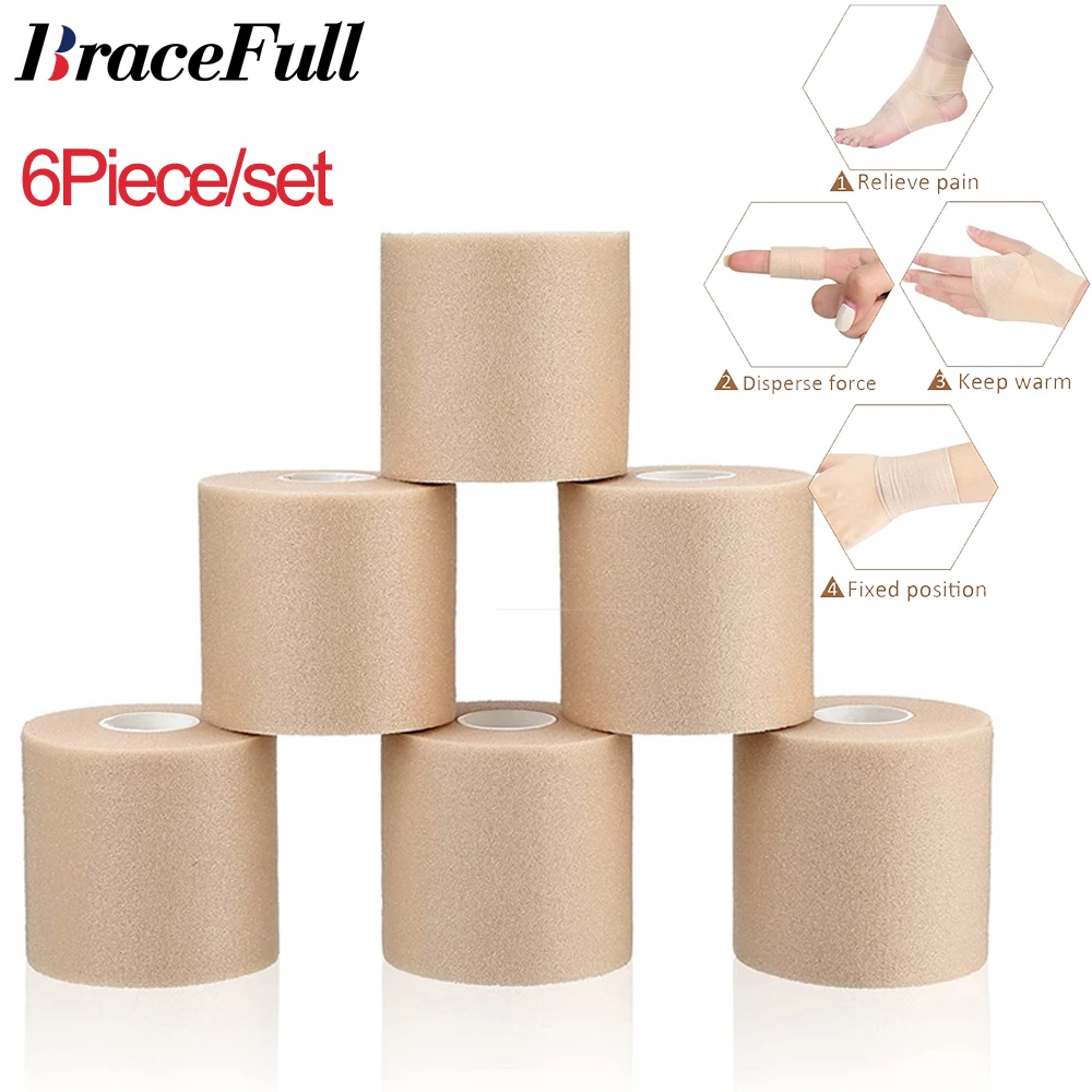 6 Pieces Foam Underwrap Sports Tape Pre Wrap Athletic Tape First Aid Bandage for Ankles Wrists Hands Knees