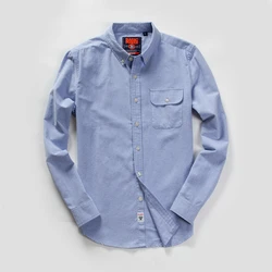 Men's Long Sleeve Oxford Casual Shirt Front Patch Chest Pocket Regular-fit Button-down Collar Thick Work Shirt MG20306