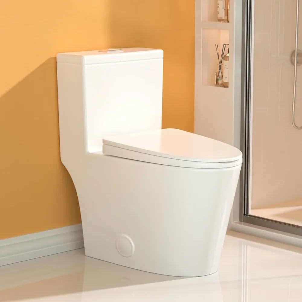 

17" ADA Elongated One-Piece Toilet - Compact Dual Flush (0.9/1.28GPF), Comfort Height Modern Design for Small Bathrooms