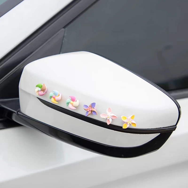 6/12 Pcs Cute Mini Spinning Windmills Car Interior Exterior Bicycle Motorcycle Rearview Mirror Handlebar Decoration Accessories