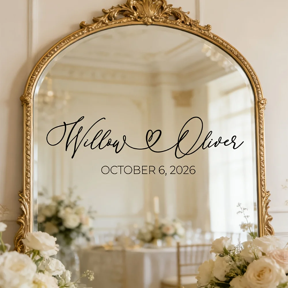 Custom Crystal Sticker, Custom Cursive Name Wedding Sign Decal, Personalized Romantic Wedding Mirror Art Sticker Custom Sticker