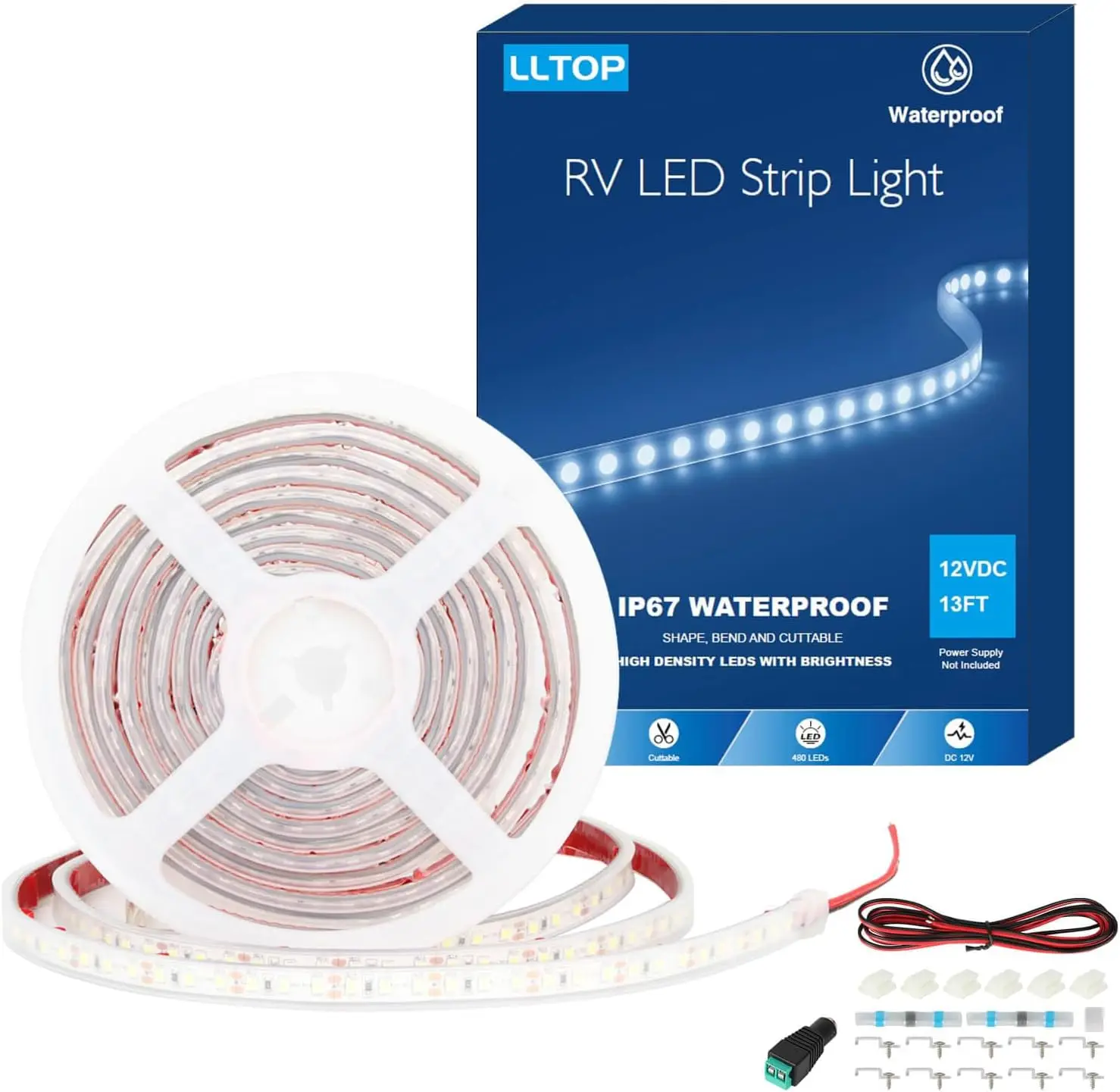 12V Blue LED Strip Lights for RV Awnings, Waterpro