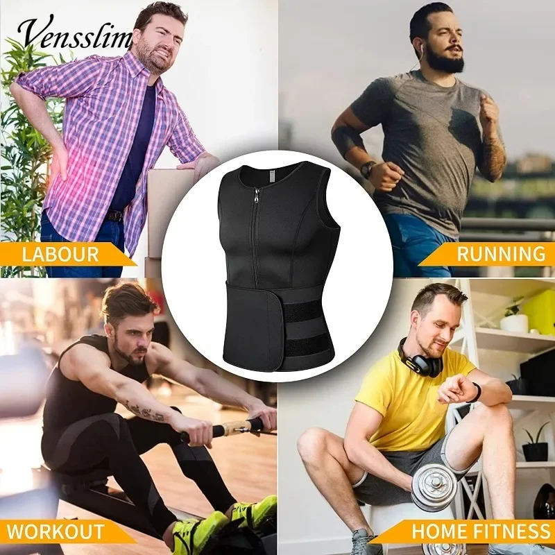 Vensslim Men Waist Trainer Abdomen Reducer Belly Slimming Tops Body Shaper Sauna Vest Fitness Corset Weight Loss Trimmer Belt