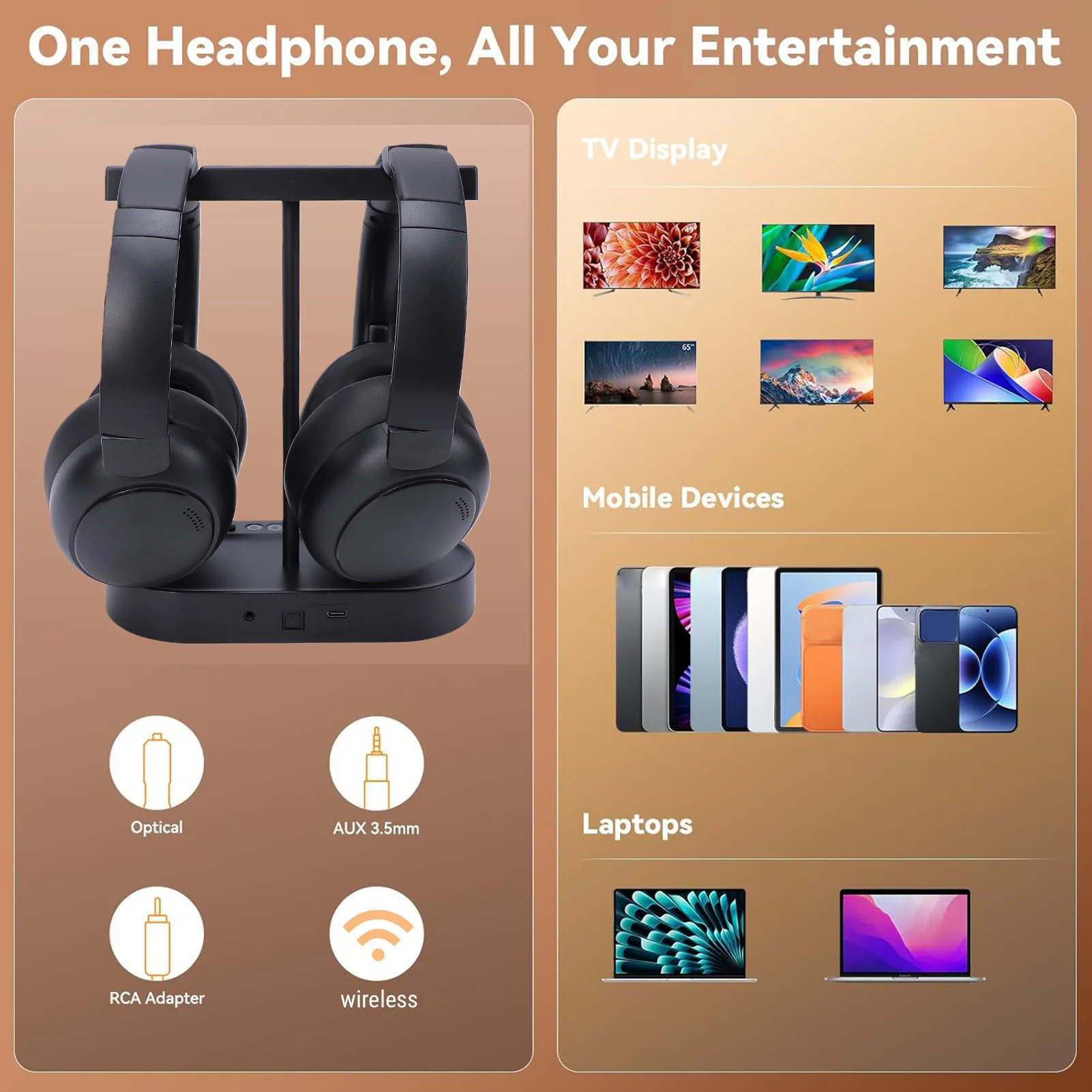 TV Dual Wireless Headphones with Transmitter Charging Base  V5.4 Clear Voice Low Latency HiFi Stereo Comfortable TV Headphones