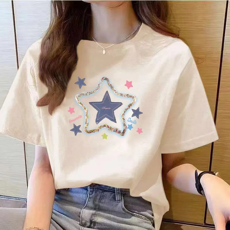 Fashion O-Neck Casual Printed Letter T-Shirts Female Clothing 2024 Summer New Loose All-match Pullovers Tops Korean Tee Shirt