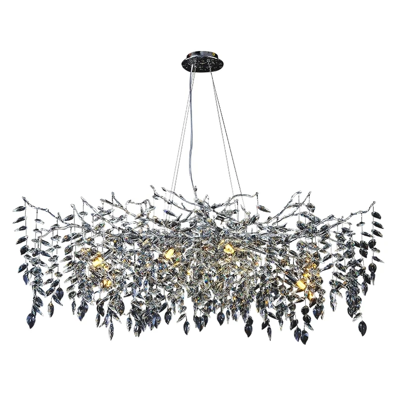 

Modern Branched Crystal Chrome Silver Chandelier Living Rooms Luxury Ceiling Lamp for Villas High-end Restaurant Pendant Lights