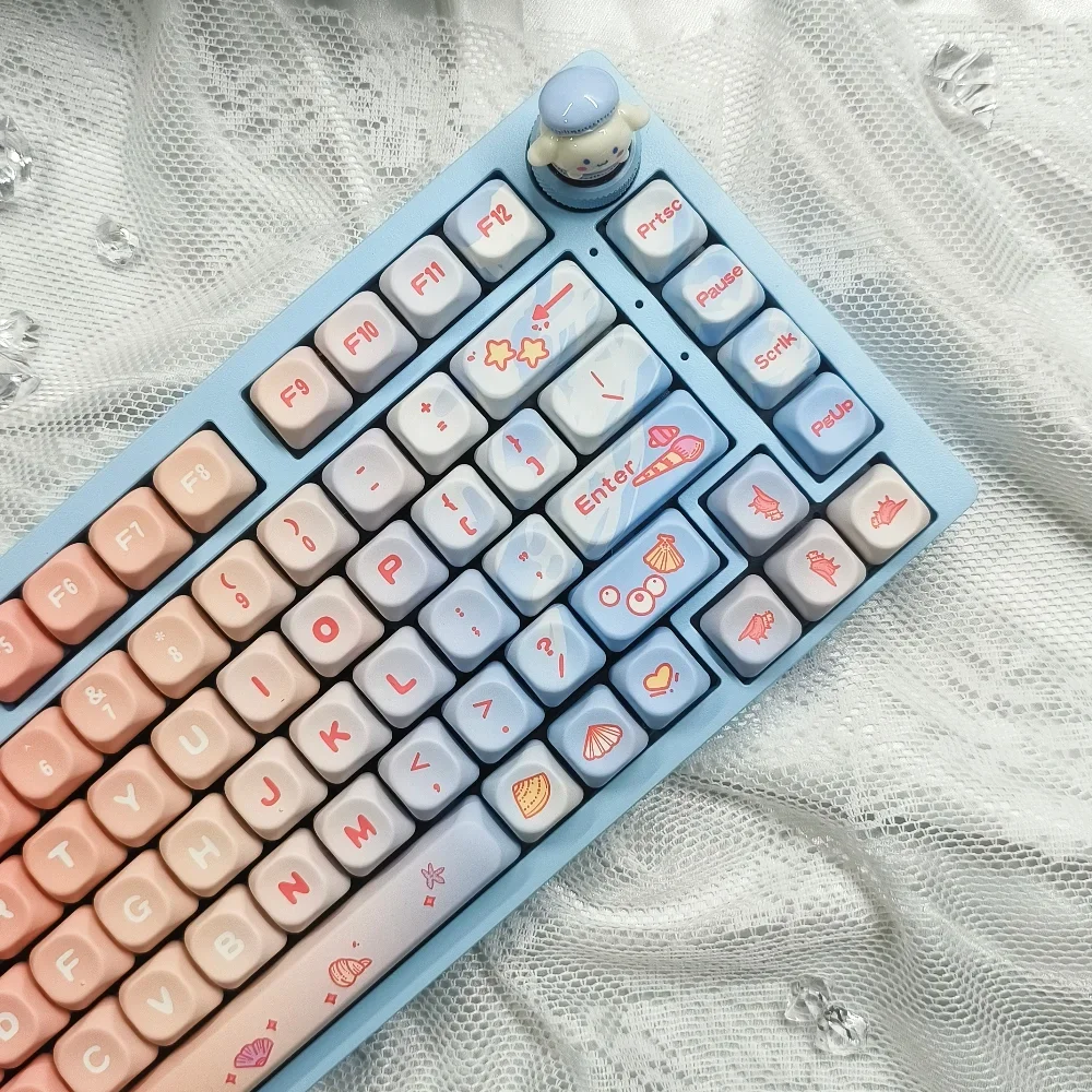 Dreamy Beach Theme Cute Shell Starfish Keycap PBT Sublimation QX3 Profile Pink Blue Gradient Keycaps for DIY Mechanical Keyboard