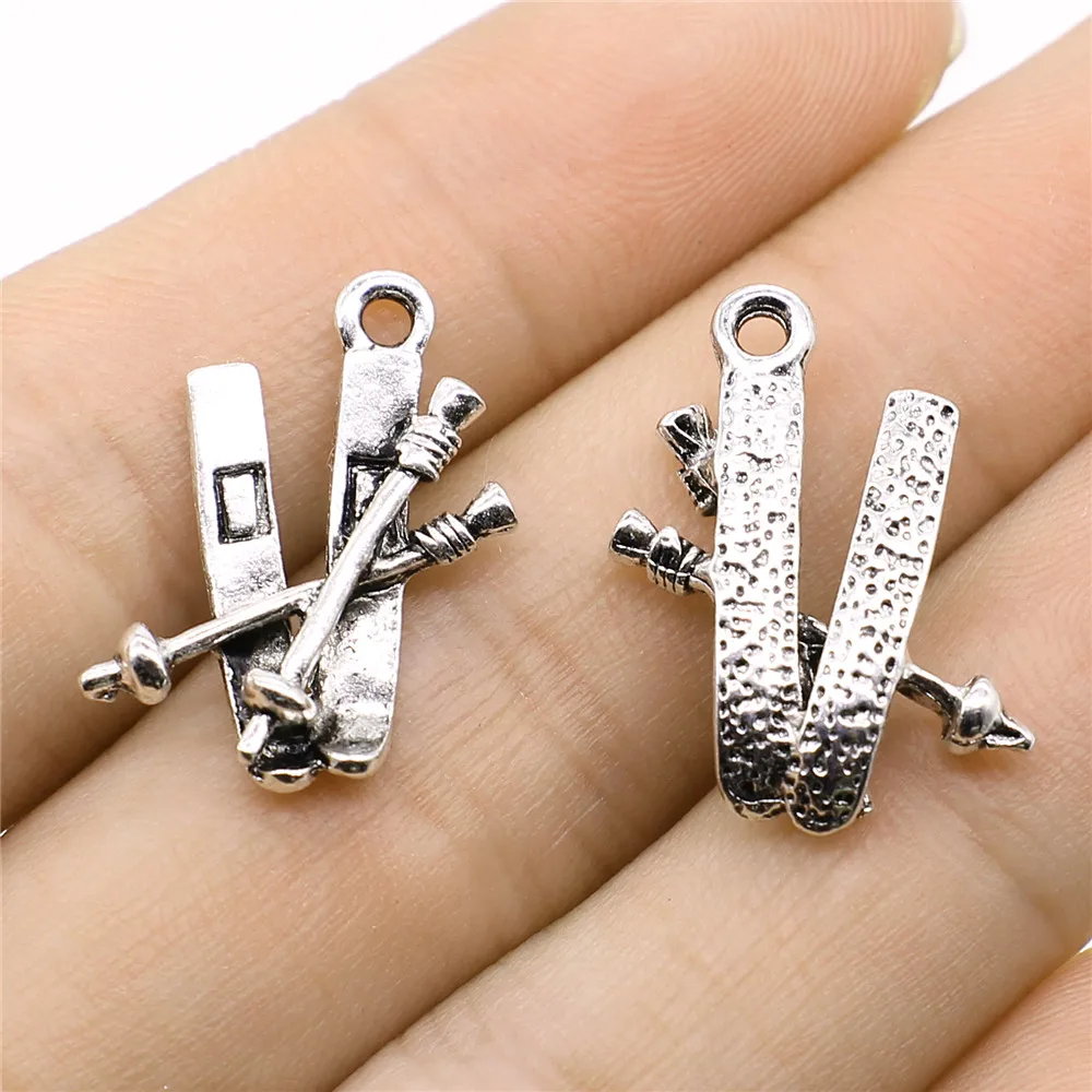 WYSIWYG 5 sztuk 16x23mm antyczne kolor srebrny Tone narty sanki Charms wisiorek dla tworzenia biżuterii DIY biżuteria ustalenia