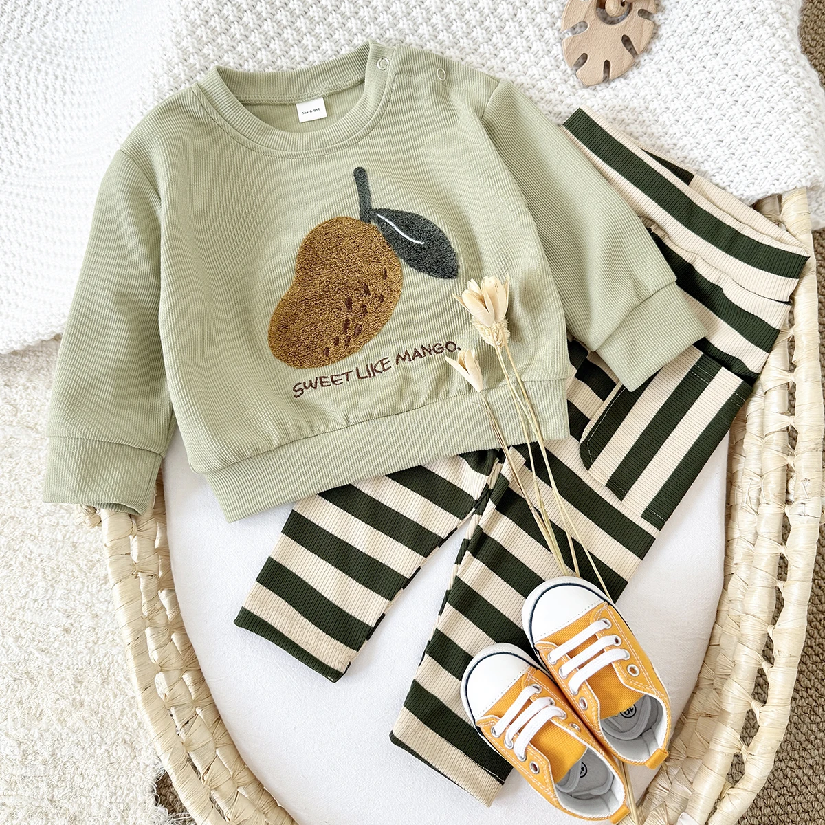 2025 Infant Outfit New Baby Winter Clothes Cartoon Mango Sweatshirt Top Pants 2Pcs Boys Girls Infant Suit Newborn Clothes Fall