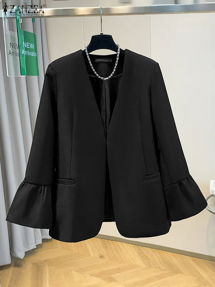 Zanzea outono blazer feminino elegante outwears casual manga longa ternos de escritório 2025 moda cor sólida com decote em v cardigan