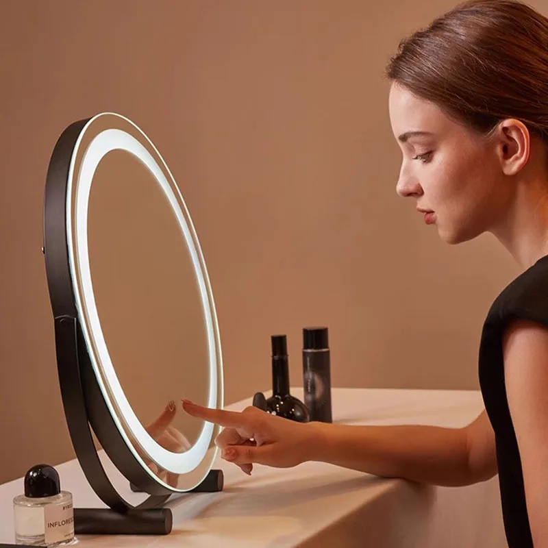 Portable Desktop LED Vanity Mirror with Dimmable Lights Touch Control Rechargeable Battery for Makeup Travel Home Decor