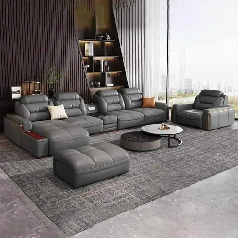 

Genuine Leather Sectional Premium Italian Sofa Sets Couch Sofas With USB And Bluetooth Speaker - MANBAS Living Room Furniture