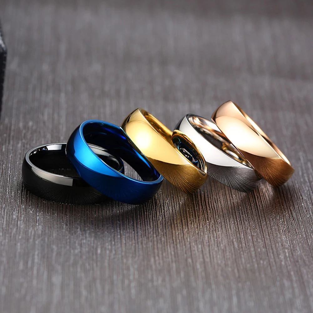 Unisex 6mm Classic Black Blue Rose Gold Color Men Rings Fashion Jewelry Stainless Steel Big Size 4 5 6 7 8 9 10 11 12 13 14 15