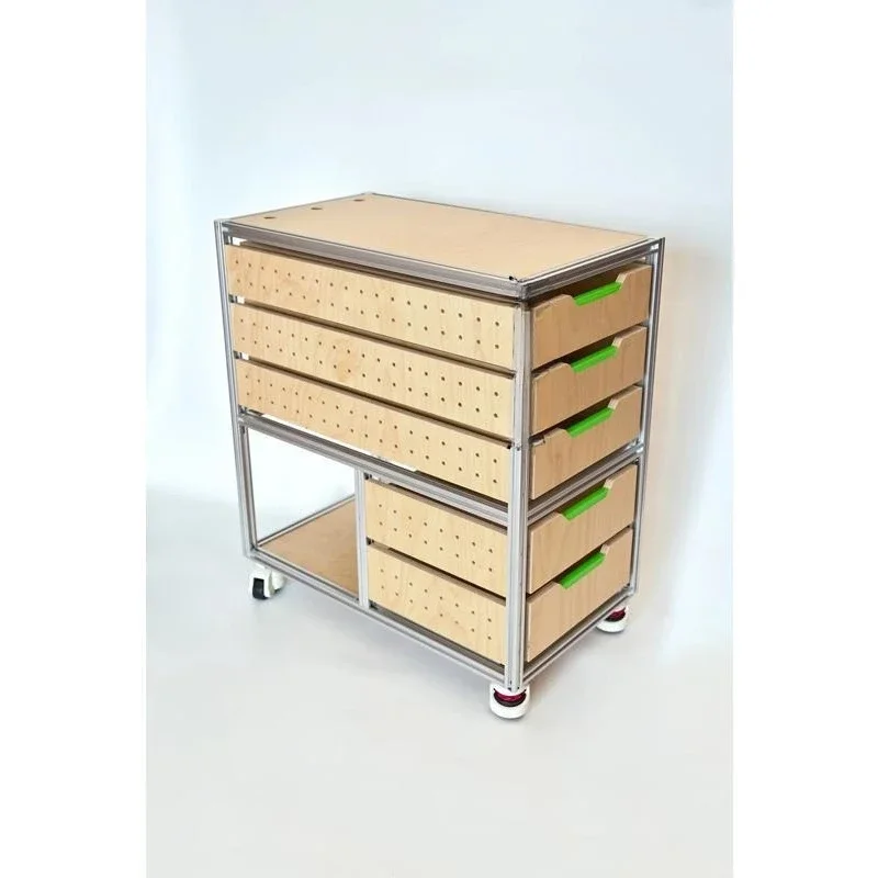 Simple Display Cabinet Aluminum Profile Multi-layer Shelf Ocean Board Bucket Cabinet Shelf with Wheel Movable Cabinet