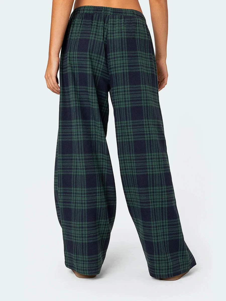 Mxiqqpltky-Pantalon de pyjama à carreaux pour femme, taille haute élastique, jambe large, pantalon Pj mignon, bas de pyjama, vêtements de détente décontractés