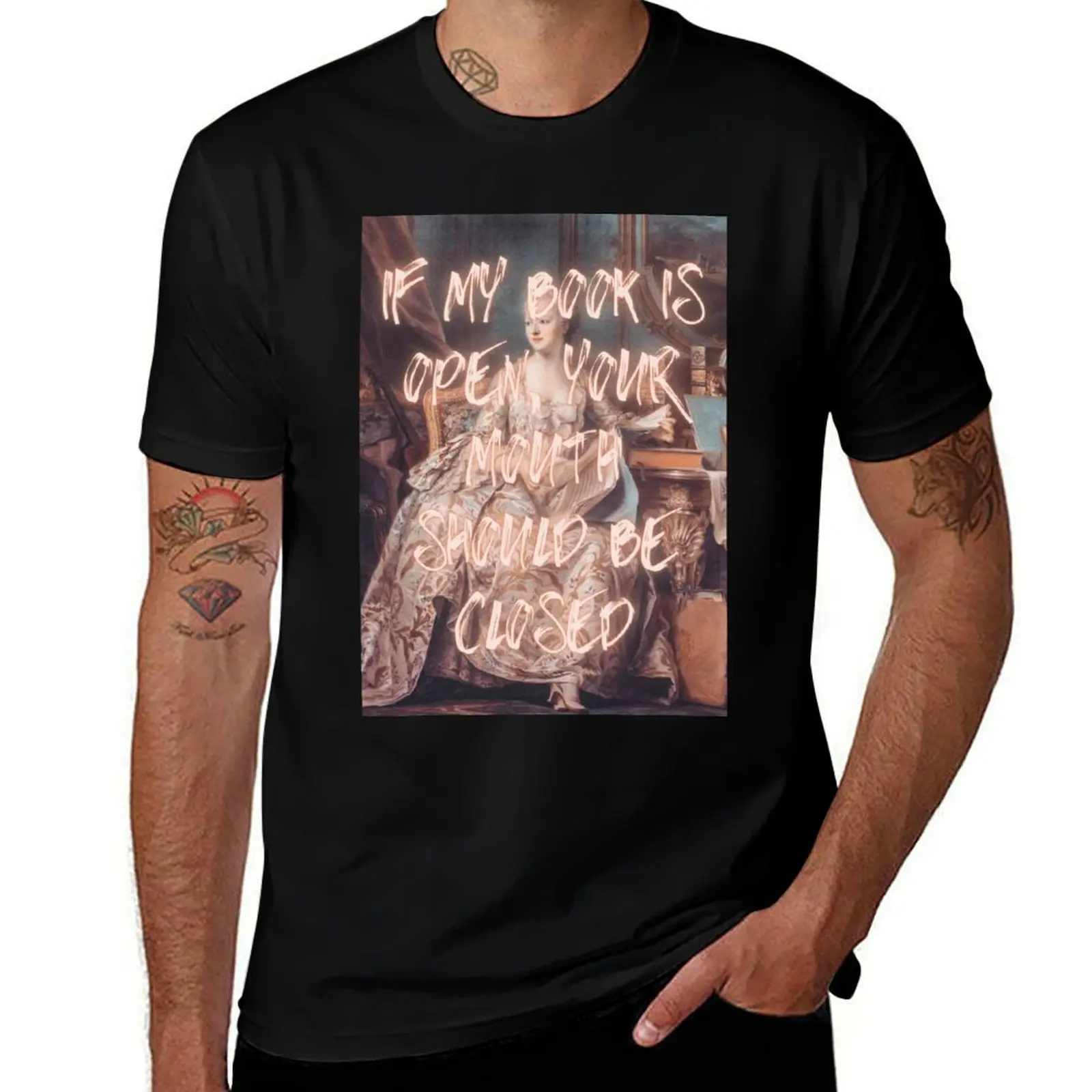 Marquise de Pompadour If My Book is Open Altered Painting T-Shirt Stylish Graphic Short Sleeve Top T-Shirt