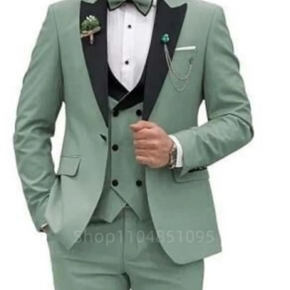 بدلة رجالية أنيقة باللون الأحمر الوردي مكونة من 3 قطع بقصة ضيقة وسترة مزدوجة الصدر طقم سراويل لحفلات الزفاف والعريس وحفلات العمل #3