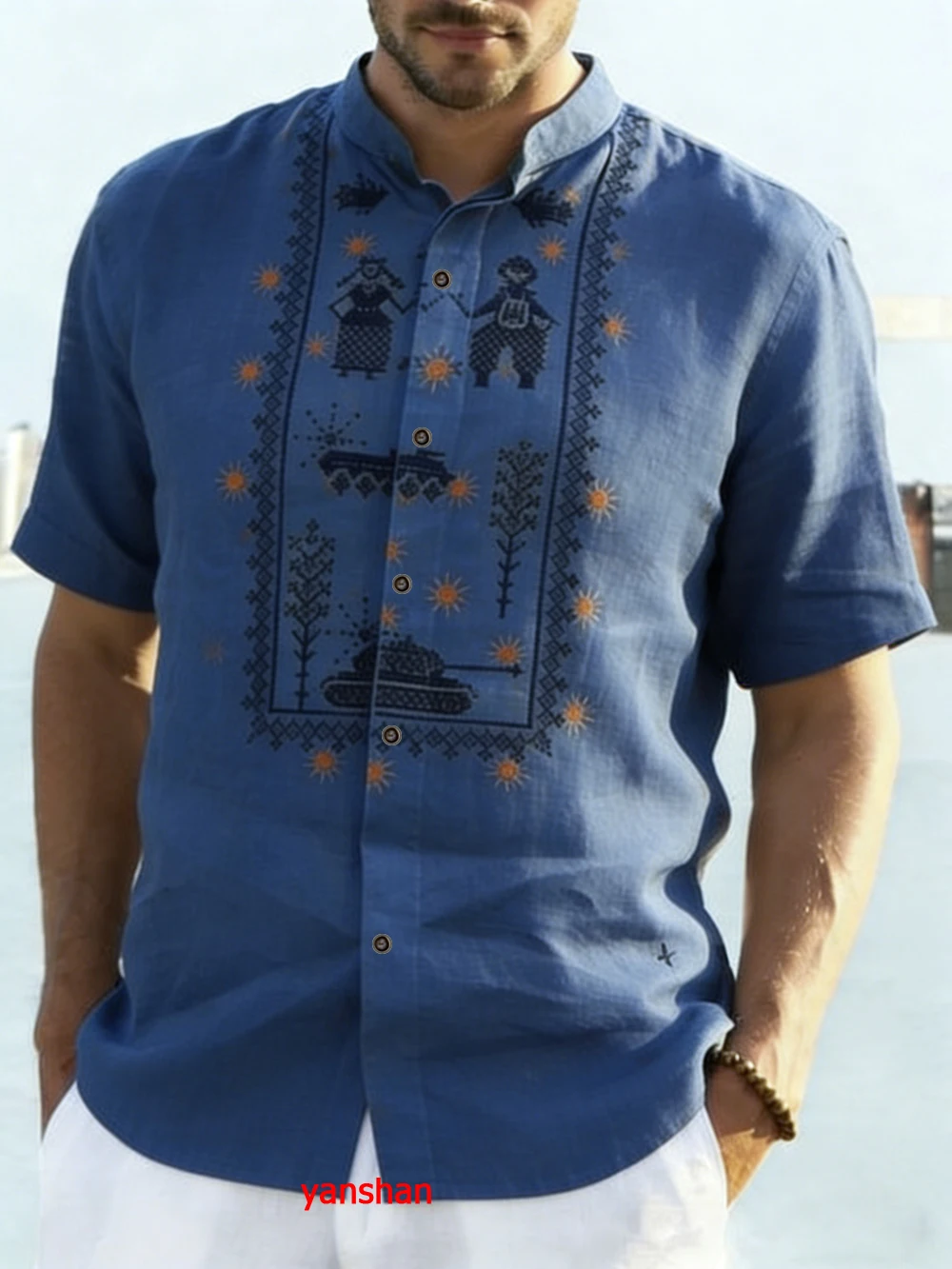 Camisa Masculina de Linho Esti - Summer Vacation Clothing Men avaliação e preço