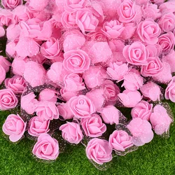 50/100Pcs Pink Tulle Foam Rose Artificial Flowers Heads DIY Rose Bear Accessories Birthday Wedding Party Decoration Supplies