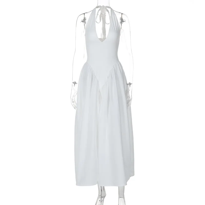 Talenza Backless Diepe V Gesplitste Lange Jurk Zomer Sexy Feestjurk Voor Dames Halter Nieuwe Mode Slanke Witte Mouwloze Lange Jurk - afbeelding 1